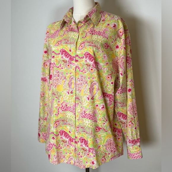 Key West Oversized Animal Beach Print Button Down Shirt 100% Cotton Size Medium - Picture 2 of 13